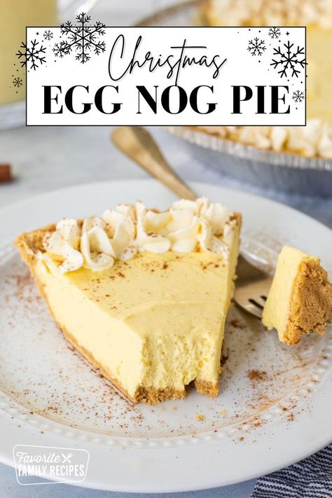 Egg Nog Pie is a must around the holidays. You'll love the creamy texture and holiday flavors. It is the perfect rich cream pie that just tastes like Christmas. Because it is a no-bake dessert, it’s so easy to make. The egg nog pie is rich, cool, and creamy, but with the warm seasonings, you’ll feel like you are sitting cozy around a fire. Egg Nog No Bake Cheesecake, Eggnog Cream Cheese Pie, Egg Nog Cream Pie, Egg Nog Custard Pie Recipe, Egg Nog Pie Recipe, Eggnog Baking, Easy Christmas Pies, Christmas Dessert Recipes Baking, Christmas Pies