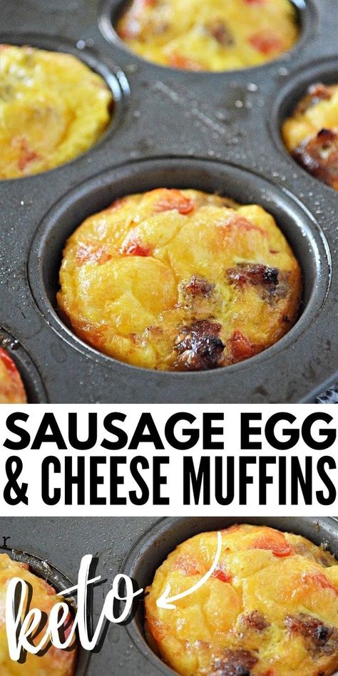 Keto Sausage Egg & Cheese Muffins - Easy keto sausage egg and cheese muffins that everyone will love! Perfect for a busy mornings breakfast and meal prep! #keto #ketorecipes #Ketodiet #Ketosausageeggandcheesemuffins #ketobreakfast #eggmuffins #breakfastideas #breakfast #eggs #mealprep #food #recipes Egg Cheese Muffins, Sausage Egg Cheese Muffins, Keto Sausage, Breakfast Low Carb, Keto Recipes Breakfast, Egg Cheese, Egg And Cheese, Cheese Muffins, Low Carb Diets