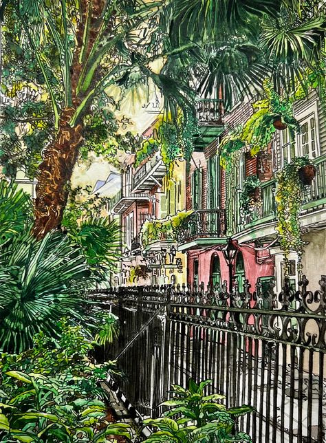 "9x12\" New Orleans themed watercolor fine art print" New Orleans Style Homes, New Orleans Decor, New Orleans Architecture, Louisiana Bayou, St Anthony's, Watercolor Fine Art, Louisiana Art, New Orleans Art, New Orleans Homes