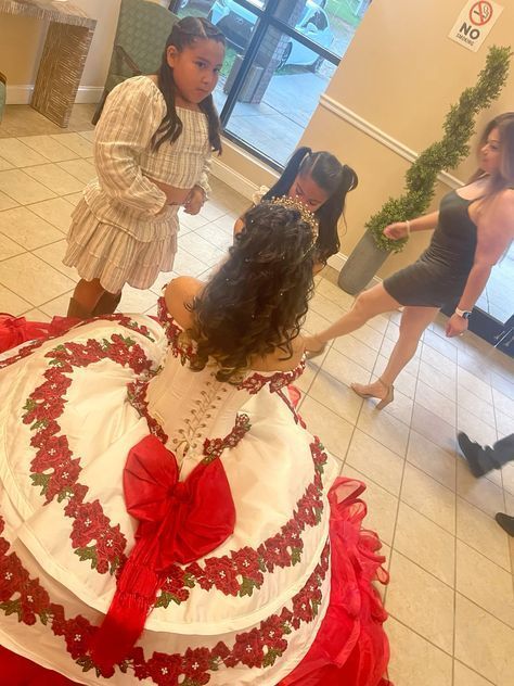 Red Quince Dress, Dream Quinceanera, Quince Dresses Charro, Charro Quince, Mexican Quinceanera, Women Celebrating, Mexican Quinceanera Dresses, Red Quince, Quinceanera Planning