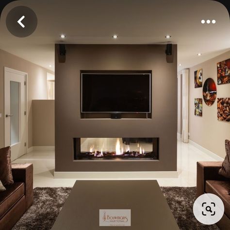 Dual Sided Fireplace, The Huns, Hanging Tv, Snug Room, Build A Fireplace, Suport Tv, Open Plan Kitchen Living Room, Diy House Renovations, Glam Living Room