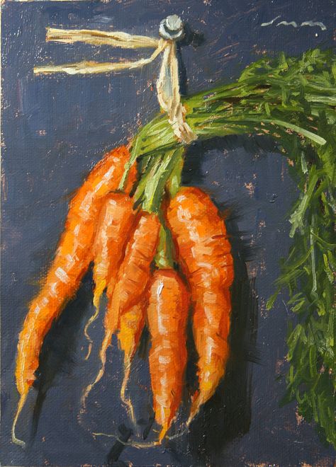 Still life painting by J Matt Miller Carrot Still Life, Carrot Painting, Matt Miller, Carrots Oil, Fruits Drawing, Still Life Fruit, Life Paintings, Watercolor Art Lessons, Hyperrealism