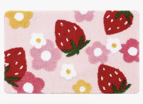 Strawberry Bathroom, Garage Mats, Cartoon Bathroom, Cozy Bath, Pink Bath Mat, Bedroom Mats, Pink Baths, Bath Mats Bathroom, Printed Carpet