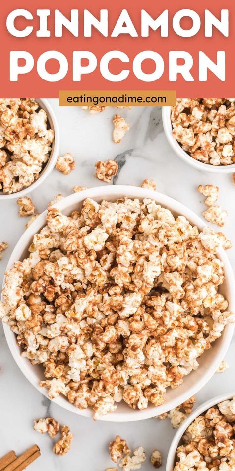 Sweet Popcorn Recipes Easy, Homemade Popcorn Flavors, Candy Popcorn Recipe, Cinnamon Sugar Popcorn, Gourmet Popcorn Recipes, Popcorn Dessert, Flavored Popcorn Recipes, Popcorn Recipes Sweet, Cinnamon Popcorn