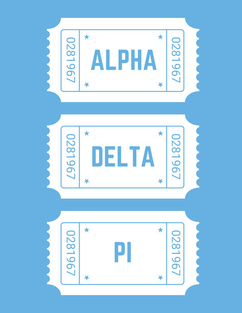 Adorable Alpha Delta Pi digital print featuring ticket stubs in the sorority’s beautiful colors of light blue, white, and dark blue. Perfect for decorating your college house or as a heartfelt Big/Little gift, this poster brings a touch of ADPi charm to any space. #adpi #alphadeltapi #adpiart #adpiprints #adpiwalldecor #biglittle #biglittlegift #biglittleprints #adpiwallart #etsy #alphadeltapiart #alphadeltapiprints Alpha Delta Pi Graphics, Sorority Posters, Adpi Graphics, Pi Art, College House, Sorority Big Little, Big Little Gifts, Ticket Stubs, Alpha Delta Pi