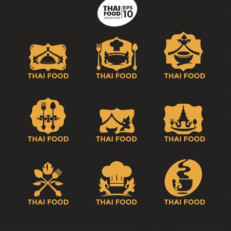 Modern thai food gold logo template for culinary business and corporate | Premium Vector #Freepik #vector #logo #food #business #gold Thai Food Logo Design, Thai Restaurant Logo, Chinese Food Logo, Thai Modern, Logo Reference, Restaurant Business Cards, Thai Design, Handmade Logo, Festival Logo