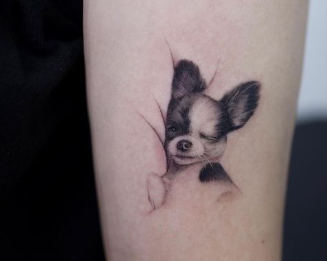 Chihuahua Tattoo Ideas, Dog Tattoo Ideas Minimalist, Schnauzer Tattoo, Tattoo Ideas Minimalist, Small Chihuahua, Chihuahua Tattoo, Tattoos Tiny, Puppy Tattoo, Tropical Tattoo