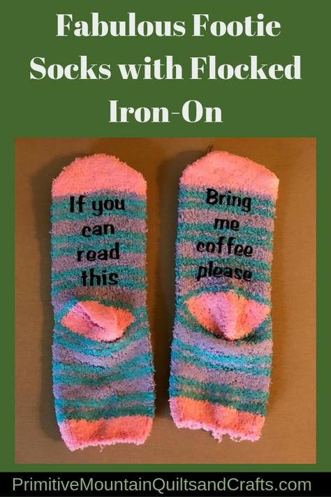 Today I’m going to show you how to make Fabulous Footie Socks with Flocked Iron-On. Just another great project for Cricut Maker and EasyPress2 Flocked Htv Ideas, Footie Socks, Htv Ideas, Cricut Htv, How To Use Cricut, Mountain Quilts, Coffee Reading, Sock Crafts, Spring Projects