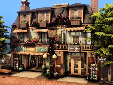 The Sims Resource - Flower Shop with Apartments (NO CC) Sims Bookstore, Sims 4 Florist, Sims 4 Retail, Sims Boutique, Apartments Sims 4, Sims 4 Community Lots, Sims Apartment, Sims4 Lookbook, The Sims 4 Lots