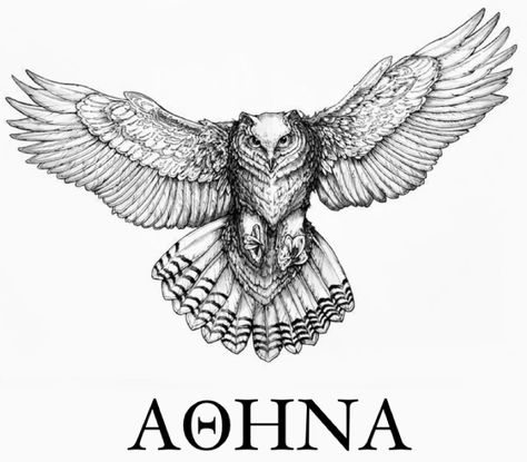 Athena Tattoo, Athena Owl, Owl Tattoo, Owl Painting, Owls, Geometric Tattoo, Cool Tattoos, Humanoid Sketch, Tattoos