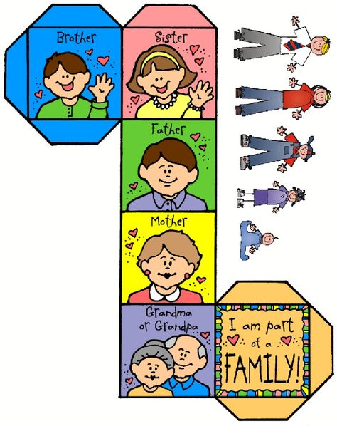 Family Dice.  Perhaps for a lesson on how to serve which family member, etc. Preschool Family Theme, Family Activities Preschool, Preschool Family, Family Worksheet, All About Me Preschool, Primary Lessons, Family Theme, Families Are Forever, English Language Teaching