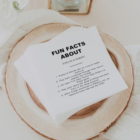 Minimalist Elegant Trivia Fun Facts Wedding   Napkins Simple Design Layout, Fun Facts Wedding Napkins, Fun Facts Wedding, Beautiful Fonts, Wedding Napkins, Friend Wedding, Design Layout, Fun Fact, Formal Wedding