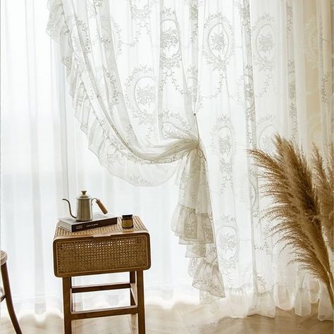 PRICES MAY VARY. Quantity: 2 panels Embroidery Lace Curtain with Ruffle. Curtain rod is not included. Finish Top: Rod Pocket Top, suitable for all common curtain rods. Curtain Rod is NOT included. Nice design : Luxury Retro Floral Embroidery Sheer Lace Curtain, provides some privacy and gives you a natural feeling and elegant look, a best home decor for your house, ssuitable for Living Room, Bedroom, Studying Room, balcony and hotel, . Easy Care: Machine washable. Low Iron, Dry Naturally. Note: Curtains Living Room Modern Luxury, French Style Curtains, Lace Curtains Living Room, Lace Curtains Bedroom, Studying Room, French Lace Curtains, Bedroom Modern Luxury, Luxury Curtains Living Room, French Princess