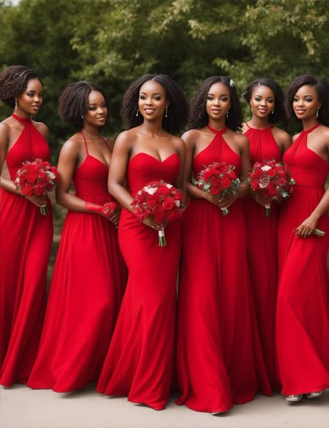 Bridal Maid Dress, Bridesmaid Colours, Mermaid Long Bridesmaid Dresses, Brides Maid Dresses, Wedding Settings, African Bridesmaid Dresses, Gorgeous Bridesmaid Dresses, Red Wedding Theme, Bridal Party Outfit