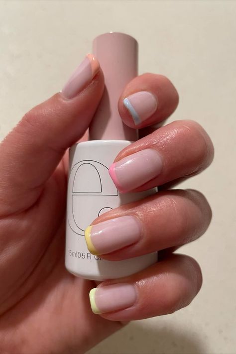 Coloured French Nails Tips Short, Esmio Nails, French Pastel Nails, Colourful French Nails, Coloured French Nails Tips, Colour French Tips Nails, Colourful French Tip Nails, Biab Designs, Coloured French Tips