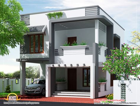 Budget home design plan - 2011 Sq. Ft. (187 Sq. M) (223 Square Yards)- March 2012 2 Story House Design, Two Story House Design, 2 Storey House Design, Two Story House, Independent House, Latest House Designs, Duplex House Plans, House Design Pictures, Simple House Design