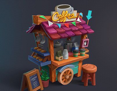 Shop Concept Art, Coffee Shop Concept, Stylized 3d, 3d Props, 3d Games, Game Concept, 2d Art, Blender 3d, Game Design