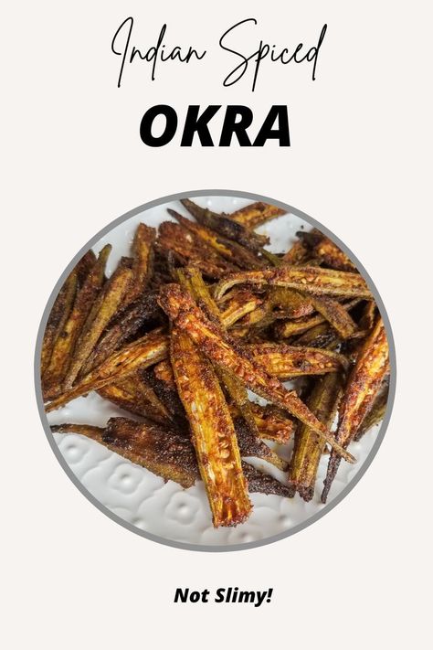 This okra isn't slimy! It's delicious and full of flavor. It's oven roasted and has lots of spice but not spicy. The crunch is so tasty you'll replace your fries for this roasted okra. Vegan Bites, Roasted Okra, Okra Fries, Low Carb Recipe, Deep Frying, Indian Spices, Okra, Oven Roast, Deep Fried