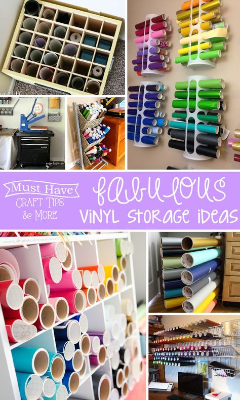 Cricut Vynal Storage, Vinyl Storage Ideas, Vinyl Station, Cricut Storage, Small Craft Rooms, Diy Storage Rack, Cricut Hacks, Creative Organization, Craft Space