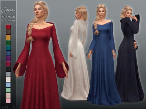 Sifix's Cersei Dress Cc Packs, Sims Medieval, Die Sims 4, Medieval Clothes, Pelo Sims, Look Formal, Sims 4 Dresses, Sims4 Clothes, Sims 4 Cc Packs