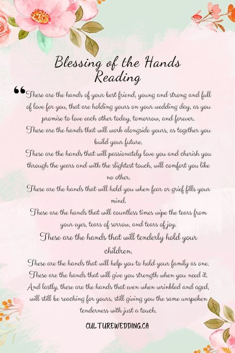 Blessing of the Hands: A Timeless Tradition with Modern Meaning Blessing Of The Hands Wedding, Blessing Of The Hands, Wedding Meaning, Wedding Reading, Wedding Ceremony Readings, Wedding Prayer, Planning Hacks, Meaningful Poems, Free Wedding Planning Checklist