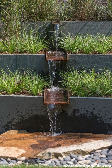 Storm Water Drainage Landscapes, Garden Rill, Water Rill, Storm Water Management, Contemporary Water Feature, Water Architecture, Storm Water, Buzzards Bay, Stormwater Management