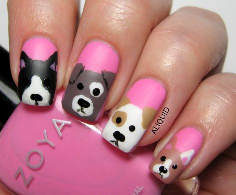 ALIQUID: FingerFood's Theme Buffet #8: Cute Dog Nail Art, Nail Art For Kids, Animal Nail Art, Animal Nails, Animal Print Nails, Simple Nail Art Designs, Nails For Kids, Dog Nails, Fancy Nails