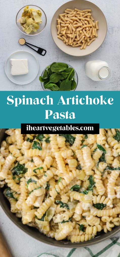 This creamy spinach artichoke pasta takes all the best flavors from your favorite dip and transforms it into a main dish! This simple recipe is quick and simple to make, but you’ll be coming back for seconds. Healthy Spinach Dip, Italian Pasta Recipes Authentic, Spinach Artichoke Pasta, Creamy Pesto Pasta, Best Pasta Dishes, Artichoke Pasta, Creamy Pasta Recipes, Chickpea Pasta, Whole Wheat Pasta