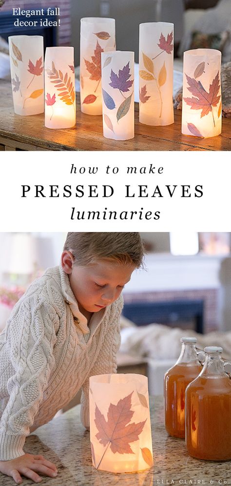 Fall Luminaries Diy, Diy Fall Kids Crafts, Kids Fall Leaf Crafts, Leaf Lanterns For Kids, Crafts With Fall Leaves For Kids, Fall Decor Diy Kids, Fall Decor Crafts For Kids, Fall Crafts For Family, Craft Autumn Kids