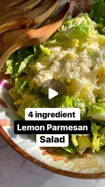 Emily | Simple Healthy Recipes on Instagram: "4 ingredient lemon Parmesan salad 🥗🍋🧀  This salad is light, refreshing and SO full of flavour. This recipe is definitely a must! Not only is it delicious but it goes so well with almost everything 🙌  Ingredients  1 head romaine/cos lettuce 1/4 cup olive oil 2 lemons, juiced 1 cup parmesan cheese, grated  Salt & pepper  Directions  1. Wash and slice the lettuce into bite sized pieces 2. Add the lettuce to a large bowl 3. Add olive oil, lemon juice, Parmesan, salt and pepper 4. Toss until combined & enjoy  #salade #healthysalads #parmeseansalad#sidedish #bestsalads #healthyfood" Parmesan Salad, Lettuce Salad, Romaine Lettuce, Healthy Salads, Bite Size, 4 Ingredients, Lettuce, Easy Healthy Recipes, Parmesan