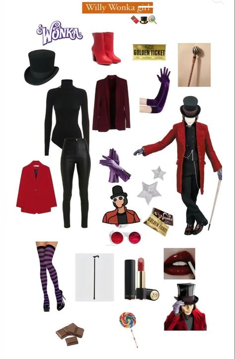 Movie Character Costumes Diy, Willie Wonka Costume, Willy Wonka Costume, Cartoon Halloween Costumes, Movie Character Costumes, Themed Halloween Costumes, Classy Halloween Costumes, Tema Disney, Diy Kostüm