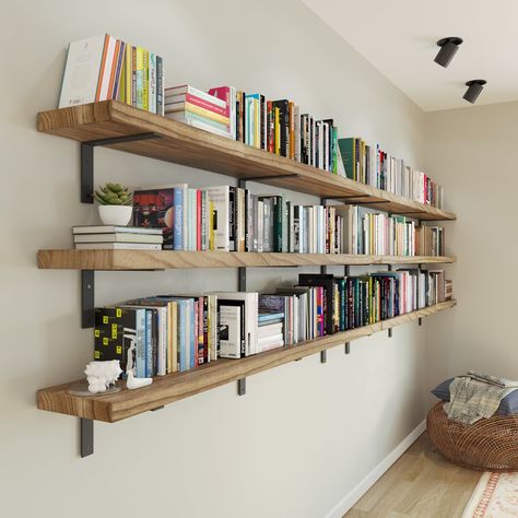 72x9.25 Floating Shelves for Wall, Living Room Book Shelf for Wall, Floating Shelf Heavy Duty Brackets With 1.5 Thick Set of 2 Burnt - Etsy Full Wall Shelves, Long Wall Shelves, Bookshelves Living Room, Shelves Bedroom, Hanging Bookshelves, Long Floating Shelves, Shelves For Living Room, Floating Bookshelf, Rustic Wall Shelves