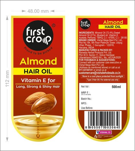 Amla & Almond Hair Oil - Packaging Oil Label Design, Oil Label, Ramadan 2024, Oil Packaging, Crop Hair, Coconut Oil Pulling, Mustard Oil, Oil Pulling, One Hair