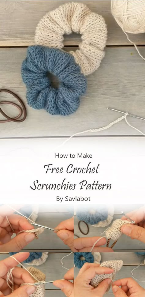 Trendy Crochet Projects Free, Crochet Hair Crunchies, Easy Crochet Scrunchie Pattern, Hair Accessories Crochet Pattern Free, Free Crochet Hair Scrunchie Pattern, Free Small Crochet Projects, How To Make Crochet Scrunchies, Crochet Scrunchy Free Pattern, Crochet Scrunchie Pattern Free Hair Ties