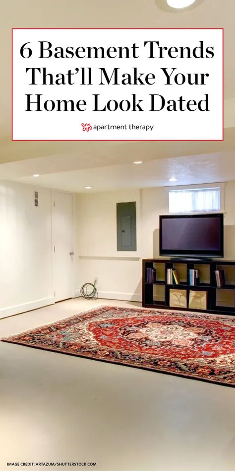 6 Basement Trends That’ll Make Your Home Look Dated, According to Real Estate Experts Eclectic Basement Ideas, Eclectic Basement Design Ideas, Basement Trends, Basement Fireplace Ideas, Carpeted Basement, Eclectic Basement, Basement Color Schemes, Basement Wall Colors, Basement Colors