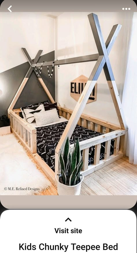 Bed Montessori, Diy Toddler Bed, Toddler Bed Boy, Wooden Rocking Chair, Toddler Floor Bed, Teepee Bed, Toddler Boy Room Decor, Bed Kids, Kids Teepee