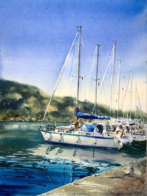 Makarska Riviera, Art Mini Toile, Coastal Painting, Marine Art, Watercolor Prints, Cute Canvas, Mini Canvas Art, Leaf Art, Cool Paintings