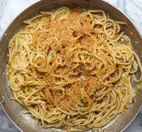 Creamy Lemon Pasta with Crunchy Breadcrumbs Olive Platter, Lemon Pasta Recipe, Creamy Lemon Pasta, Crunchy Bread, Lemon Pasta Recipes, Cauliflower Alfredo Sauce, Kale Pasta, Roasted Artichoke, Slow Cooker Lasagna