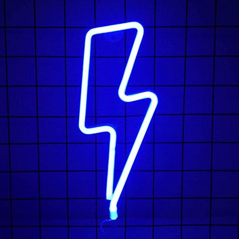 Lightning Neon Sign, Birthday Widget, Neon Lightning Bolt, Neon Light Wallpaper, Blue Photos, Blue Aesthetic Dark, Neon Flex, Neon Room, Blue Crafts