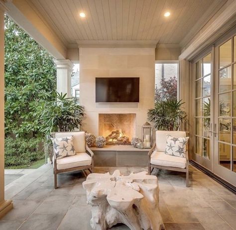 Raised Hearth, Fireplace Patio, Covered Patio Design, Fireplace Outdoor, Outdoor Covered Patio, Porch Fireplace, Outdoor Fireplace Designs, Spring Showers, Outdoor Fireplace Patio