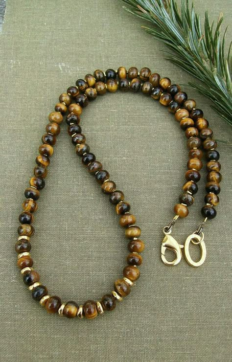 Tiger Eye Necklace, Mens Beaded Necklaces, Bohemian Style Jewelry, Brown Gemstone, Tigers Eye Necklace, Beaded Jewelry Designs, Eye Beads, Mens Beaded Bracelets, Men's Necklace