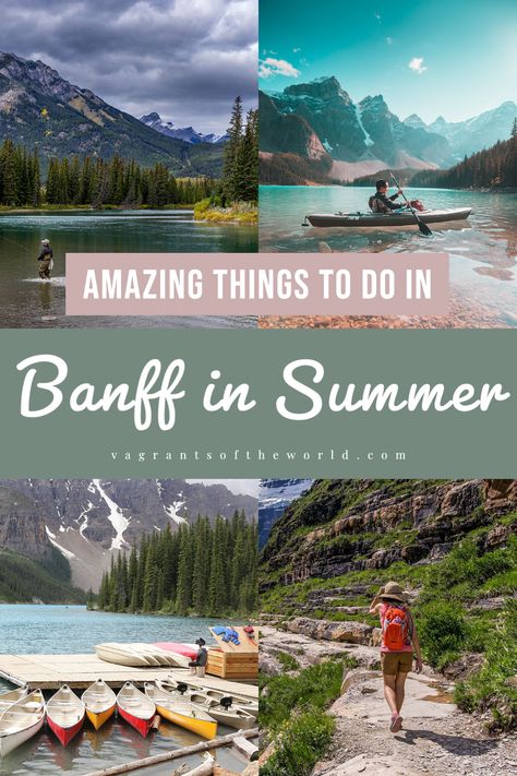 Collage of landscape scenes from Banff Canada Things To Do In Banff Summer, Summer In Banff, Banff In Summer, Banff In June, Banff Travel Guide, Banff Packing List Summer, Banff Summer, Banff Itinerary Summer, Banff Canada Summer