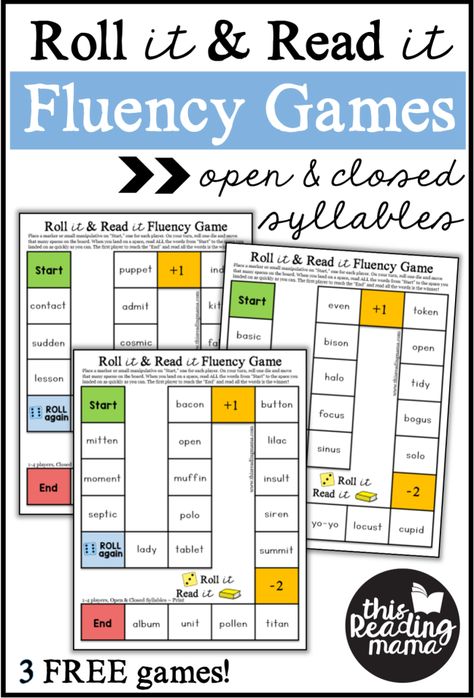 Open and Closed Syllables Fluency Game - This Reading Mama Open And Closed Syllables Activities, Open Syllable Activities Free, Open And Closed Syllables, Teaching Open Syllables, Reading Specialist Classroom, Reading Fluency Games, Syllable Games, Open Syllables, Fluency Games