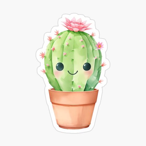 Get my art printed on awesome products. Support me at Redbubble #RBandME: https://www.redbubble.com/i/sticker/Cactus-in-a-pot-Cute-watercolor-cactus-smiling-Kind-beautiful-illustration-by-Harmonysens/155418865.EJUG5?asc=u Cactus In A Pot, Ornaments Ideas, Cute Cactus, Watercolor Cactus, Art To Make, Cute Watercolor, Beautiful Illustration, Prickly Pear, Mug Rugs