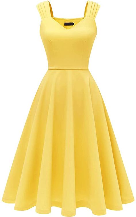 dress Flared Bridesmaid Dresses, Vintage Cocktail Party, Yellow Vintage Dress, Vintage Tea Dress, Cocktail Dress Yellow, Halloween Party Dress, Cocktail Dresses Online, Yellow Bridesmaid Dresses, Backless Prom Dresses