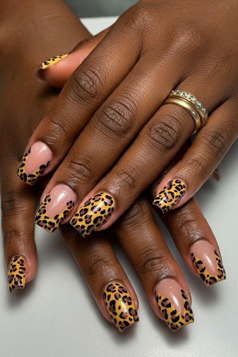 Halloween nail art including animal print like leopard print and more!  #animalprint #nailart #naildesigns #leopardprint #shortnails #squarednails Nails Tiger Print, Leopard Print Nail Art, Leopard Print Nail, Nail Art Inspo, Cheetah Print Nails, Fall Nail Trends, Leopard Print Nails, Print Nails, Leopard Nails