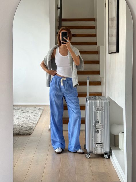 Blue And White Stripe Pyjama … curated on LTK Blue And White Striped Pants Outfit, Blue Striped Pants Outfit, White Striped Pants Outfit, Striped Tank Top Outfit, Striped Pants Outfit, Stripe Pants Outfit, Smart Casual Women Outfits, Japan Outfits, White Pants Outfit