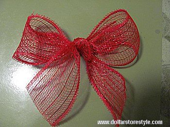 How to Make a Bow From Mesh Ribbon - Dollar Store Style Mesh Ribbon Bows Diy, How To Make A Bow With Mesh Ribbon, How To Make Mesh Bows, Bow With Mesh Ribbon, Mesh Bows Diy, How To Make A Mesh Bow, Mesh Bows How To Make, Deco Mesh Bows Diy How To Make, Mesh Ribbon Bows