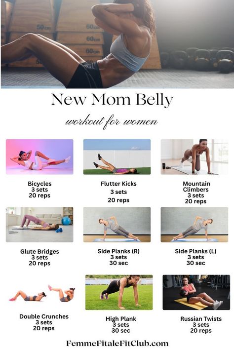 If you just had a baby and have been cleared to exercise again, try this core workout designed to strengthen and stabilize your core to make you stronger. #abs #mommybelly #bellybulge #flatabs #sixpackabs Exercise For Mom Pooch, New Mom Ab Workout, Core Exercises For Mom Pooch, Ab Workout For Mom Pooch, Mom Ab Workout, Gym Workouts For Mom Pooch, Postpartum Ab Workouts At Home, Mama Workout At Home, Baby Pooch Workout