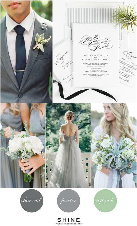 Vintage Gray and Jade Wedding Inspiration | Calligraphy Wedding Invitations | Airplant Wedding Vintage Wedding Colors, Shine Wedding Invitations, Jade Wedding, Calligraphy Wedding Invitation, Wedding Theme Colors, Wedding Vintage, Theme Color, Fall Wedding Colors, Vintage Inspired Wedding